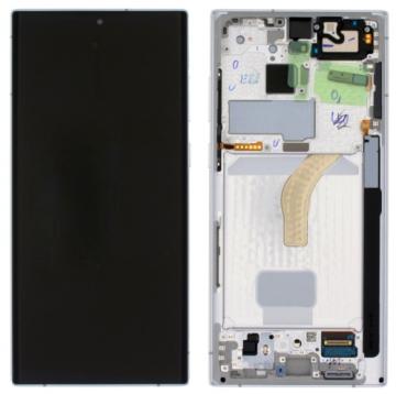 Écran Complet Vitre Tactile LCD SOFT OLED avec chassis Samsung Galaxy S22 Ultra (S980) Argent Compatible pour les Versions Inférieures à Android 15